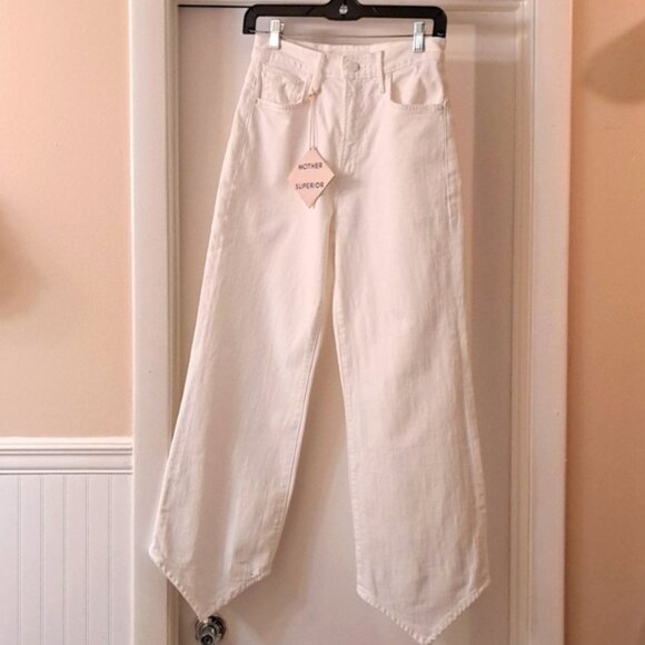 Mother Dagger FloodHighRise Straight Cut V Shaped Hem White Jean S26 Excellent - Picture 1 of 11